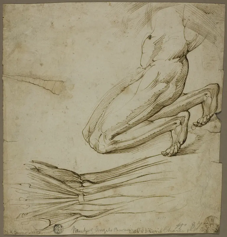 Anatomical Study and Sketch of Kneeling Figure Wall Art by Follower of Michelangelo Buonarroti - High-Resolution Digital Print
