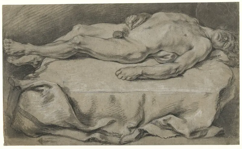 Anatomische studie van liggend mannelijk naakt Wall Art by Unknown - High-Resolution Digital Print