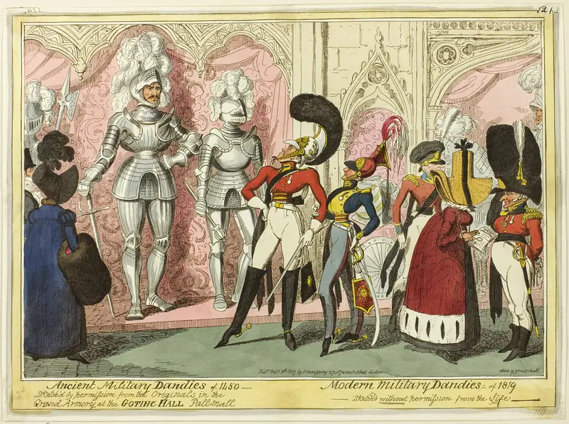 Ancient and Modern Military Dandies of 1450 Wall Art by George Cruikshank - High-Resolution Digital Print