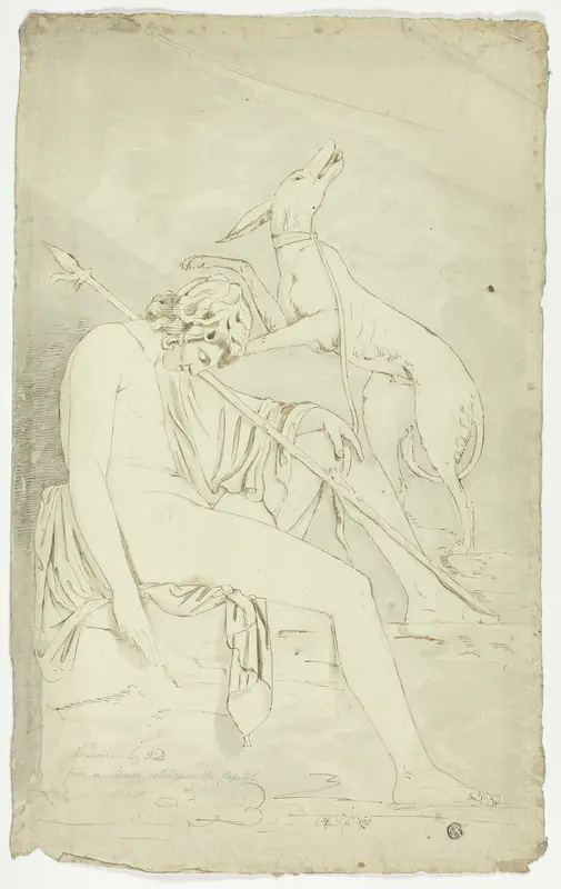 Ancient Bas-Relief of Sleeping Hunter and Dog Wall Art by John Downman - High-Resolution Digital Print