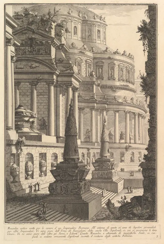 Ancient mausoleum erected for the ashes of a Roman Emperor (Mausoleo antico eretto per le ceneri d'un Imperadore Romano), from "Prima Parte di Architettura, e Prospettive"