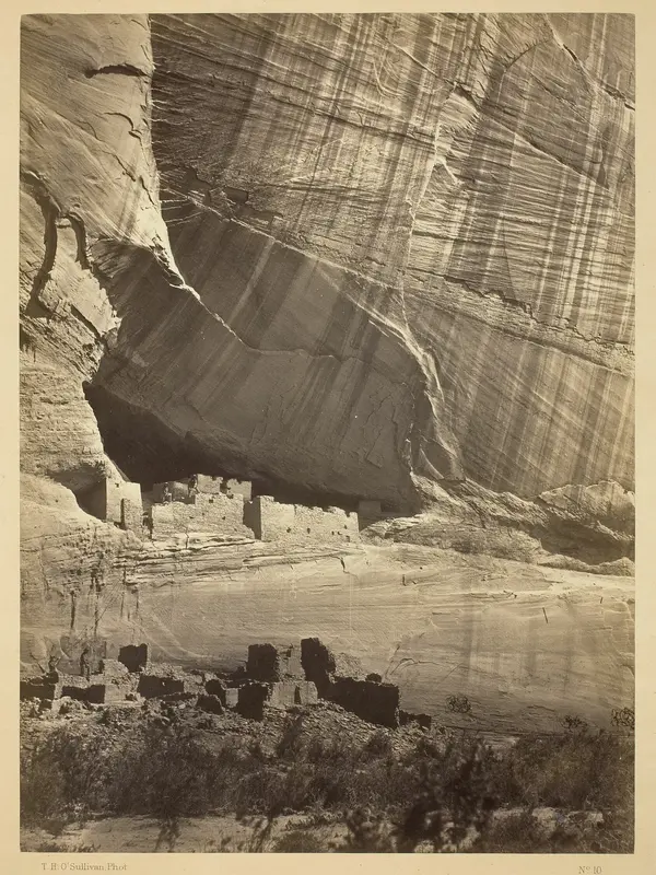Ancient Ruins in the Cañon de Chelle, N.M. In a niche 50 feet above present Cañon bed.