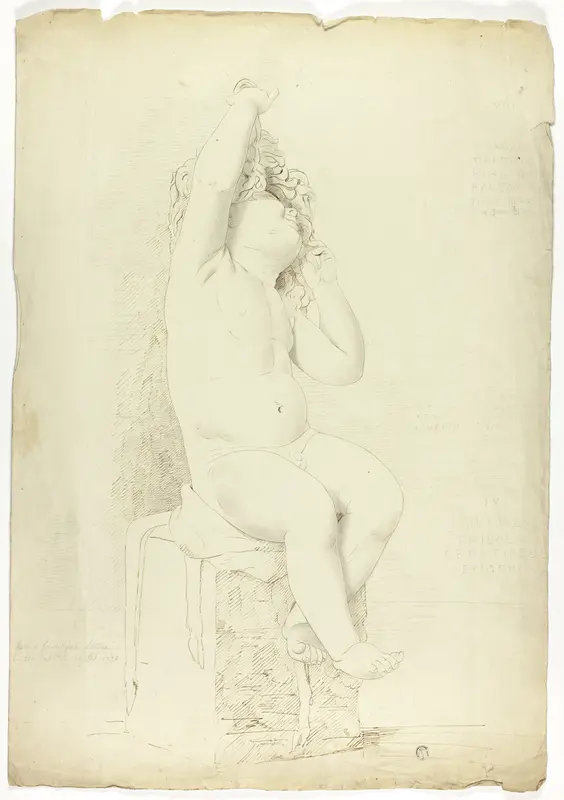 Ancient Statue of Seated Putto Playing with Mask Wall Art by John Downman - High-Resolution Digital Print