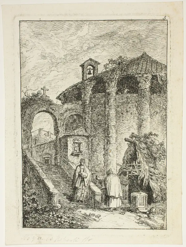 Ancient Temple, plate five from Les Soirées de Rome Wall Art by Hubert Robert - High-Resolution Digital Print
