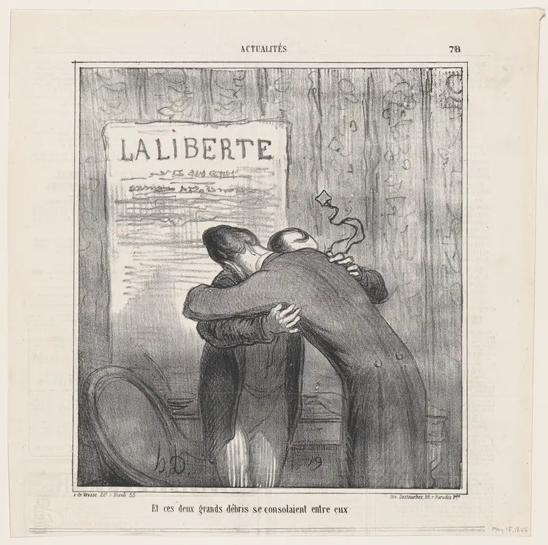 And these two old wrecks consoled each other, from 'News of the day,' published in Le Charivari, May 15, 1866 Wall Art by Honoré Daumier - High-Resolution Digital Print