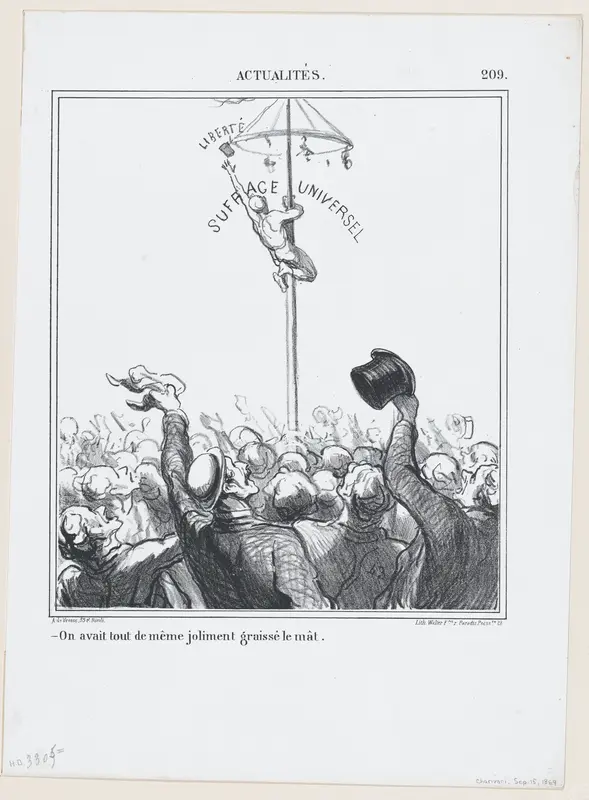 And yet, the pole has been greased well, from 'News of the day,' published in "Le Charivari" Wall Art by Honoré Daumier - High-Resolution Digital Print
