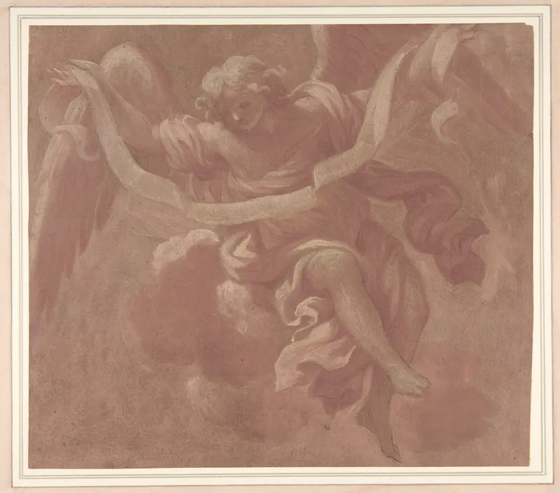 Angel Holding a Banderole Wall Art by Antonio Franchi (Il Lucchese) - High-Resolution Digital Print