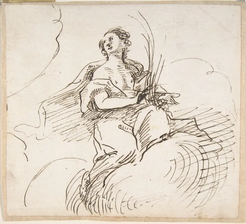 Angel with Palm Seated on Clouds Wall Art by Pedro  Duque Cornejo - High-Resolution Digital Print