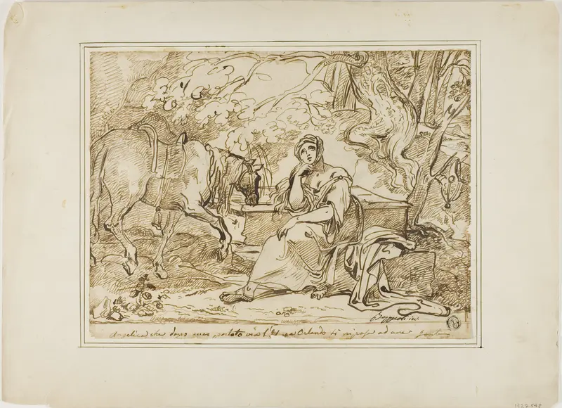 Angelica Resting at a Fountain Wall Art by Giuseppe Bezzuoli - High-Resolution Digital Print