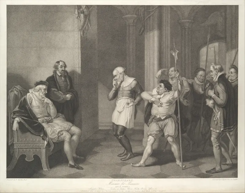 Angelo's House–Escalus, a Justice, Elbow, Froth, Clown, Officers, etc. (Shakespeare, Measure for Measure, Act 2, Scene 1) Wall Art by Thomas Ryder I - High-Resolution Digital Print