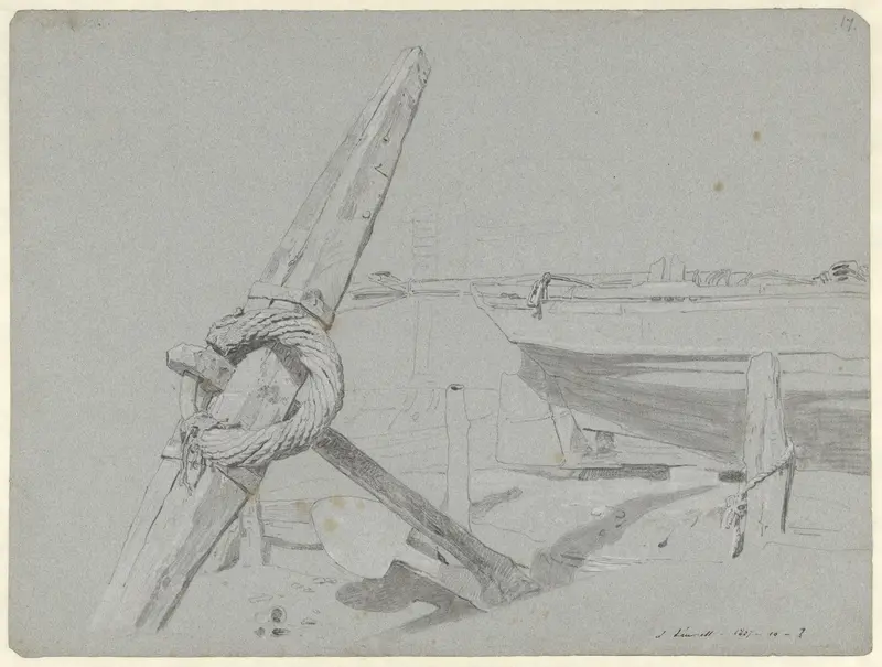 Anker en een gedeelte van een schip bij laag tij Wall Art by John Linnell (II) - High-Resolution Digital Print