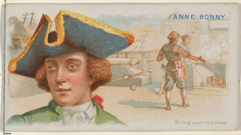 Anne Bonny, Firing Upon the Crew, from the Pirates of the Spanish Main series (N19) for Allen & Ginter Cigarettes Wall Art by Allen & Ginter - High-Resolution Digital Print