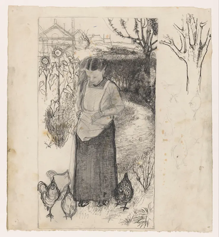Anne Mankes-Zernike voert kippen Wall Art by Jan Mankes - High-Resolution Digital Print