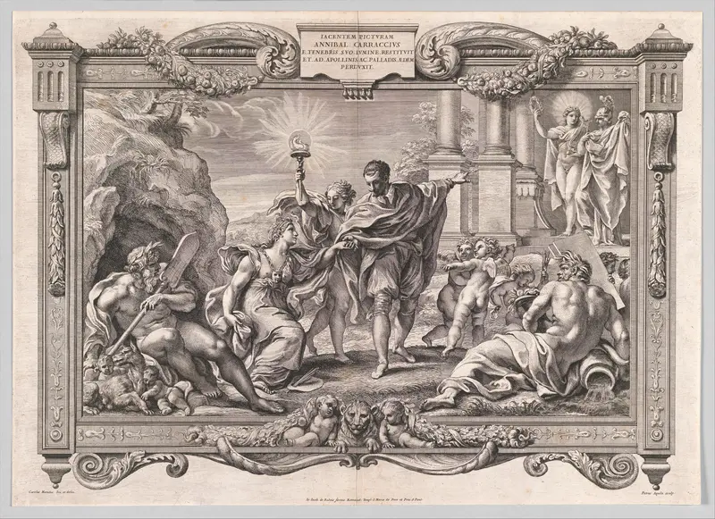 Annibale Carracci Introduces Painting to Apollo and Minerva Wall Art by Pietro Aquila - High-Resolution Digital Print