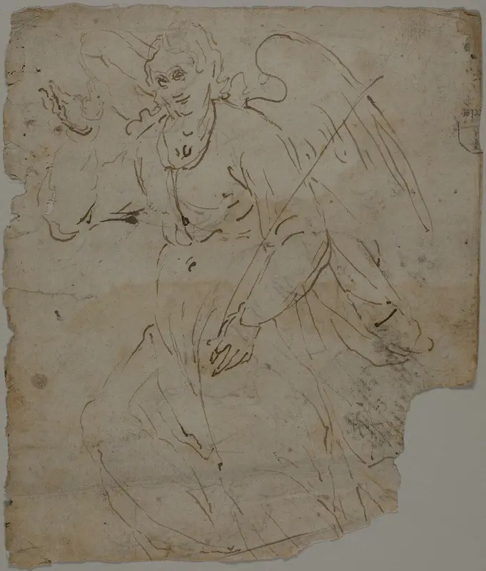 Annunciate Angel (recto); Sketches of Seated Figure, and Upper Portion and Right Hand of Annunciate Angel (verso) Wall Art by Unknown - High-Resolution Digital Print