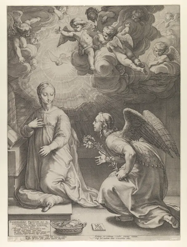 Annunciation, from "The Birth and Early Life of Christ" Wall Art by Hendrick Goltzius - High-Resolution Digital Print
