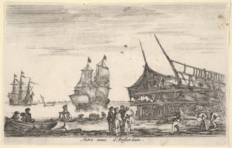 Another view of Amsterdam (Autre vue d'Amsterdam), from "Views of seaports" (Vues de ports de mar) Wall Art by Stefano della Bella - High-Resolution Digital Print
