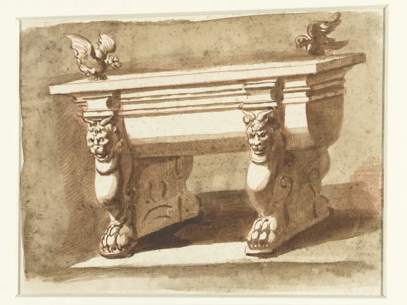 Antieke tafel op trapezophoren in de vorm van leeuwen met hoorns Wall Art by Etienne de Lavallée-Poussin - High-Resolution Digital Print