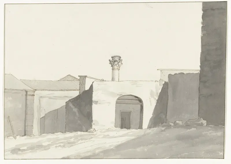Antieke zuil en gebouwen in haven van Brindisi Wall Art by Louis Ducros - High-Resolution Digital Print