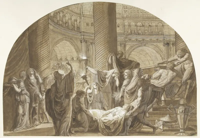 Antique Funeral Scene in a Mausoleum Wall Art by Luigi Ademollo - High-Resolution Digital Print