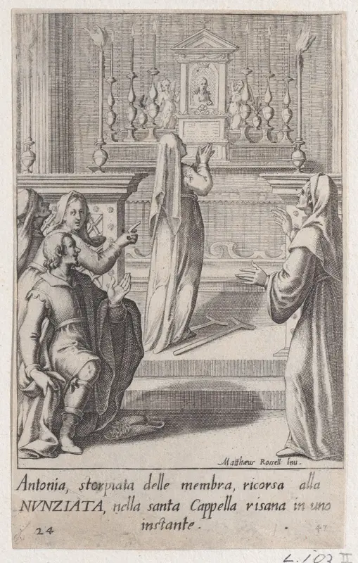 Antonia, from Scelta d'Alcuni Miracoli e Grazie della Santissima Nunziata di Firenze (Selection of Some Miracles and Graces that Occurred in the Church of the Annunziata in Florence) Wall Art by Jacques Callot - High-Resolution Digital Print