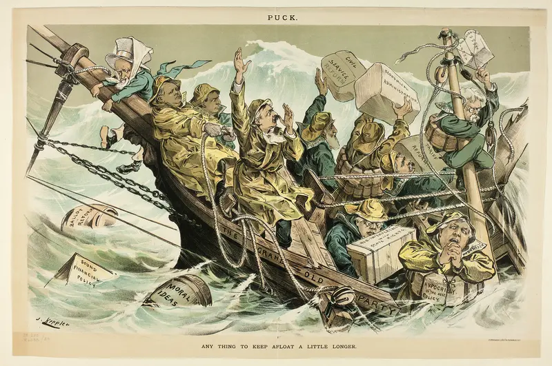 Any Thing to Keep Afloat a Little Longer, from Puck Wall Art by Joseph Keppler - High-Resolution Digital Print