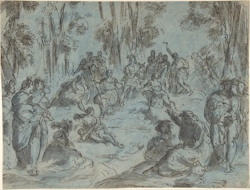 Apollo and the Nine Muses surrounded by Poets on Mount Parnassus Wall Art by Karel Skréta - High-Resolution Digital Print