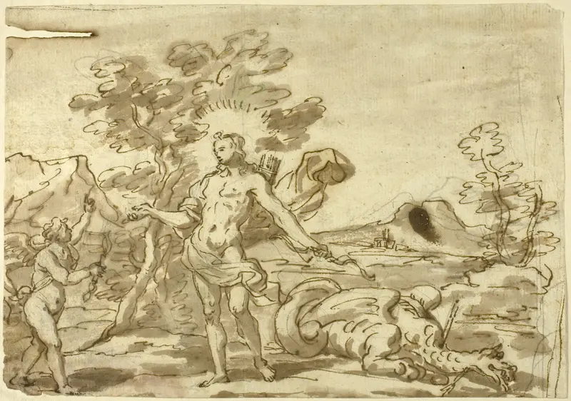 Apollo and the Pythian Monster Wall Art by Follower of Pier Francesco Mola - High-Resolution Digital Print