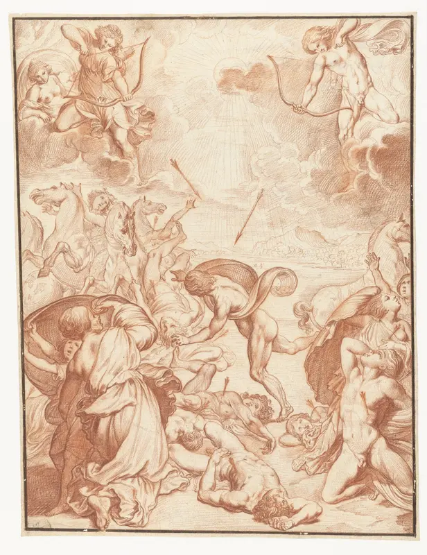 Apollo en Diana doden de kinderen van Niobe Wall Art by Ludovicus Finsonius - High-Resolution Digital Print