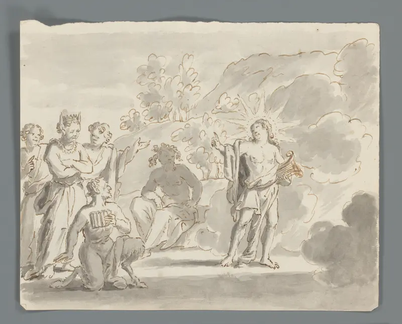 Apollo en Pan en het oordeel van Midas Wall Art by Matthijs Balen (1684-1766) - High-Resolution Digital Print