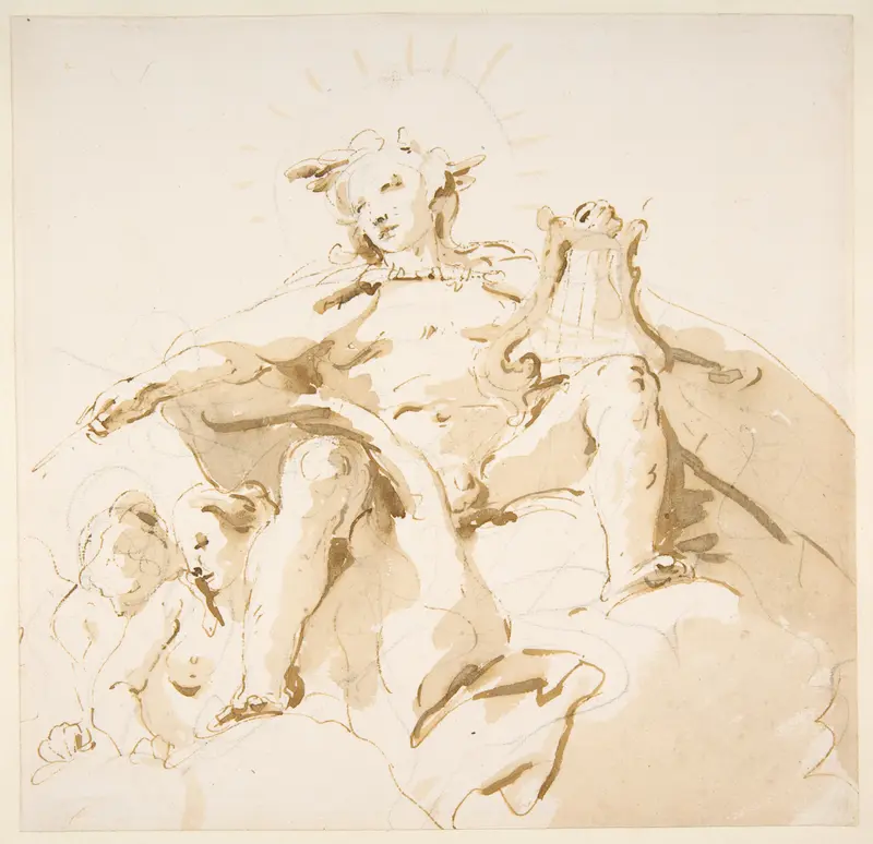 Apollo Seated on Clouds, Two Figures at Left Wall Art by Giovanni Battista Tiepolo - High-Resolution Digital Print