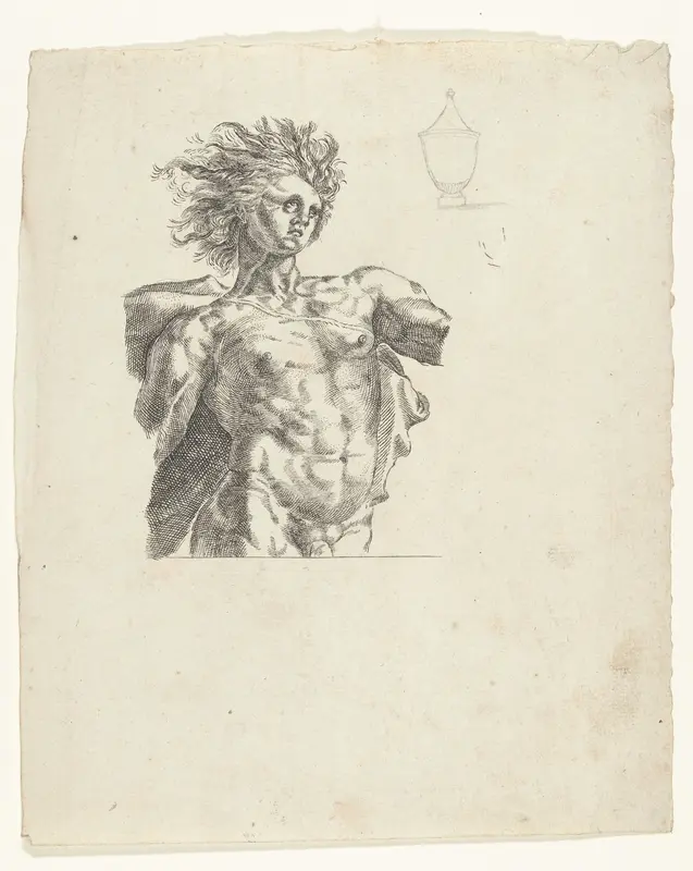 Apollo, ten halven lijve, en schets van een vaas Wall Art by anonymous - High-Resolution Digital Print