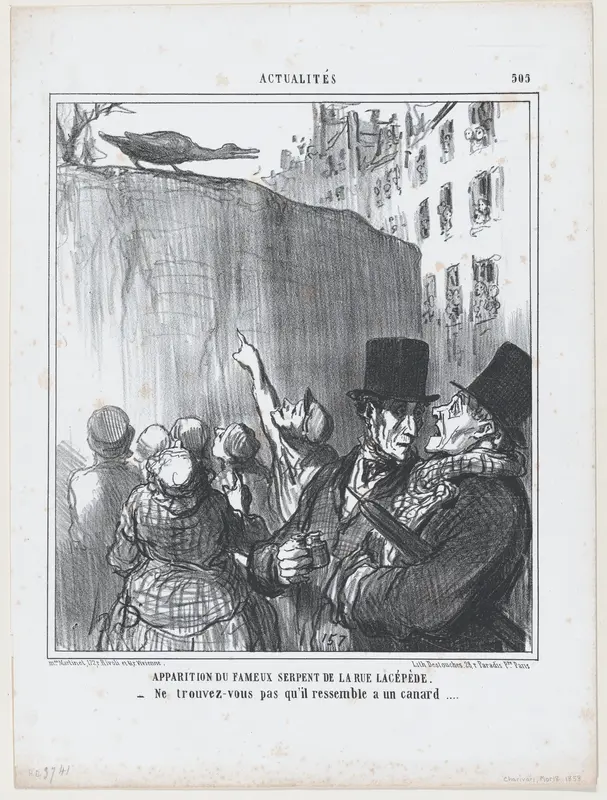 Apparition du fameux serpent de la rue Lacépède..., from Actualités, published in "Le Charivari" Wall Art by Honoré Daumier - High-Resolution Digital Print