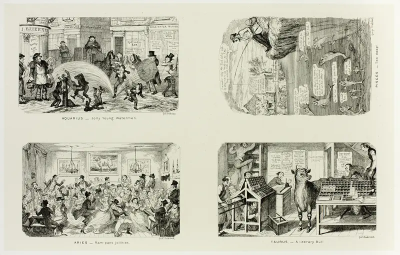 Aquarius - Jolly Young Watermen from George Cruikshank's Steel Etchings to The Comic Almanacks: 1835-1853 (top left) Wall Art by George Cruikshank - High-Resolution Digital Print