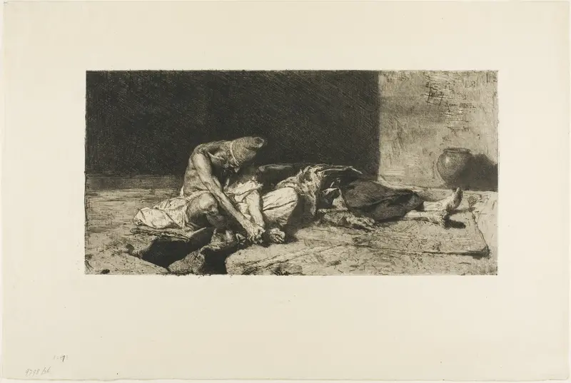Arab Watching the Body of His Friend Wall Art by Mariano Fortuny y Marsal - High-Resolution Digital Print