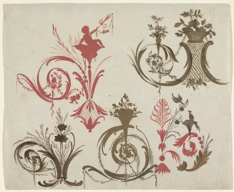 Arabesken met vazen Wall Art by Lambertus Hardenberg (1744) - High-Resolution Digital Print
