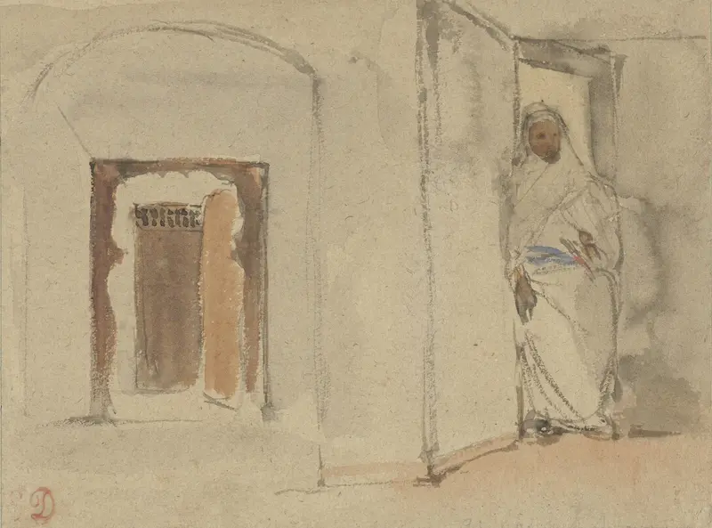 Arabier voor de deur van zijn woning Wall Art by Eugène Delacroix - High-Resolution Digital Print