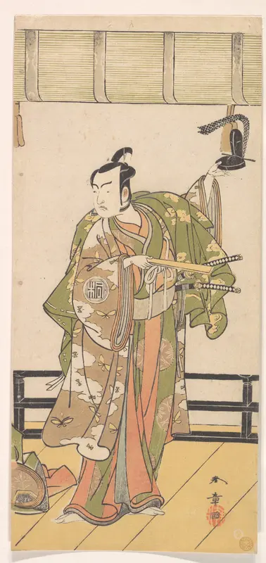 Arashi Sangoro as a Samurai Standing on the Veranda of a Great House