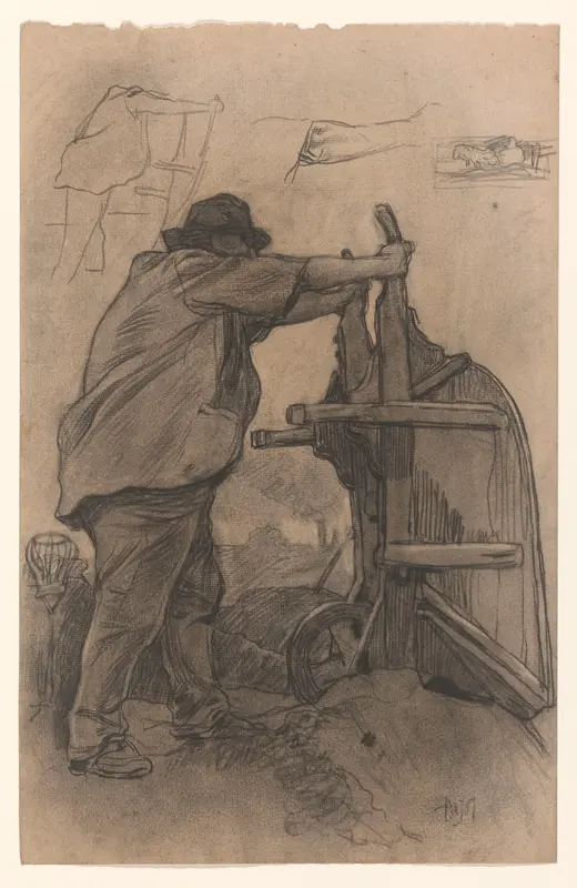 Arbeider die een kruiwagen omkeert Wall Art by Pieter de Josselin de Jong - High-Resolution Digital Print