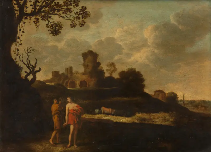 Arcadian Landscape with Herdsmen and Cattle Wall Art by Dirck Dalens (I) - High-Resolution Digital Print