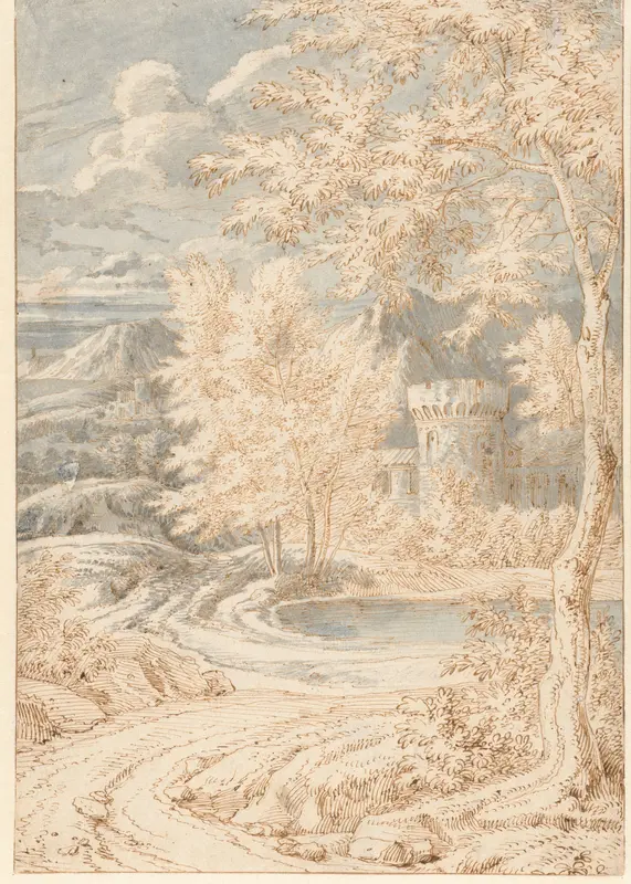 Arcadisch berglandschap met een ronde toren Wall Art by Johannes Glauber - High-Resolution Digital Print