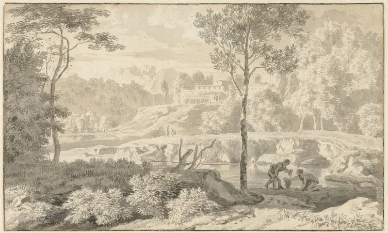 Arcadisch landschap met figuren bij een meer Wall Art by Johannes Glauber - High-Resolution Digital Print