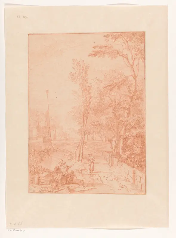 Arcadisch landschap met figuren bij een obelisk Wall Art by Johannes Glauber - High-Resolution Digital Print
