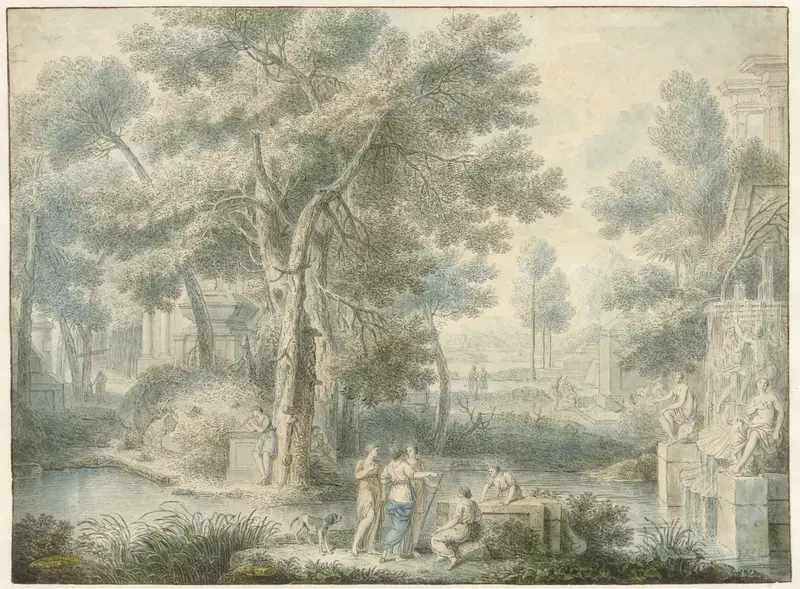 Arcadisch landschap, met rechts een fontein Wall Art by Louis Fabritius Dubourg - High-Resolution Digital Print