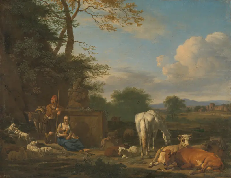 Arcadisch landschap met rustende herders en vee Wall Art by Unknown - High-Resolution Digital Print