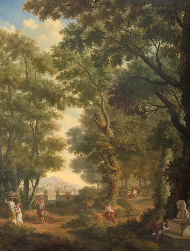 Arcadisch landschap met verschillende figuren, rechts twee kinderen bij een fontein Wall Art by Jurriaan Andriessen - High-Resolution Digital Print