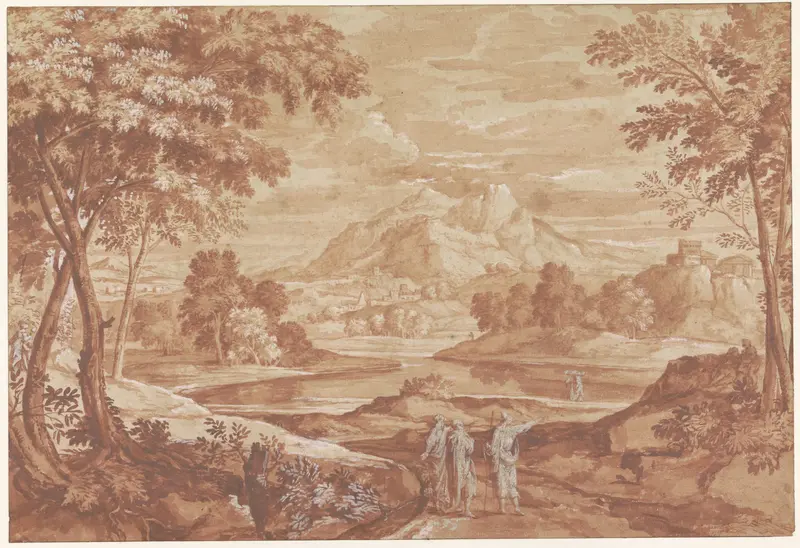 Arcadisch landschap met wandelende mensen Wall Art by Jean François Millet (II) - High-Resolution Digital Print