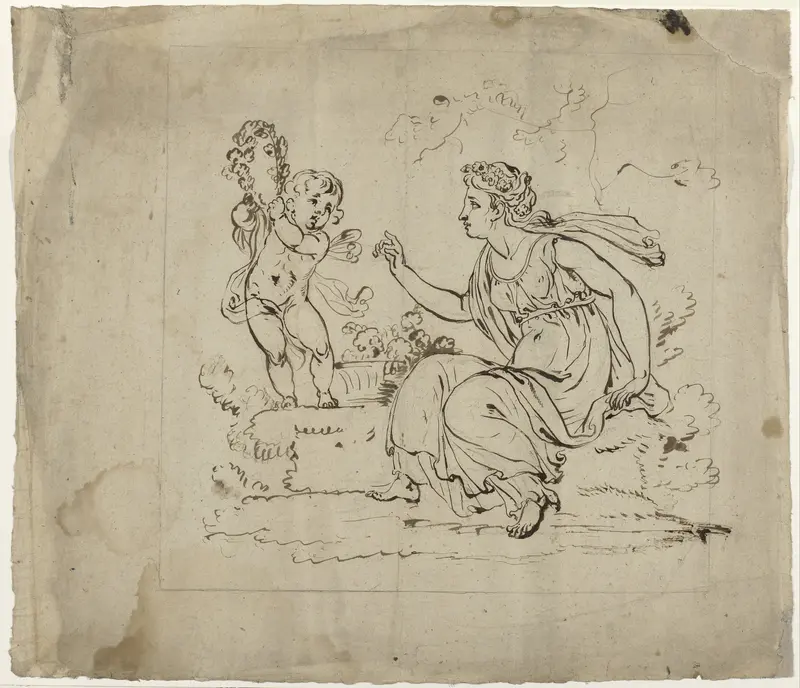 Arcadisch tafereel met een vrouw en een putto Wall Art by Abraham van Strij (I) - High-Resolution Digital Print