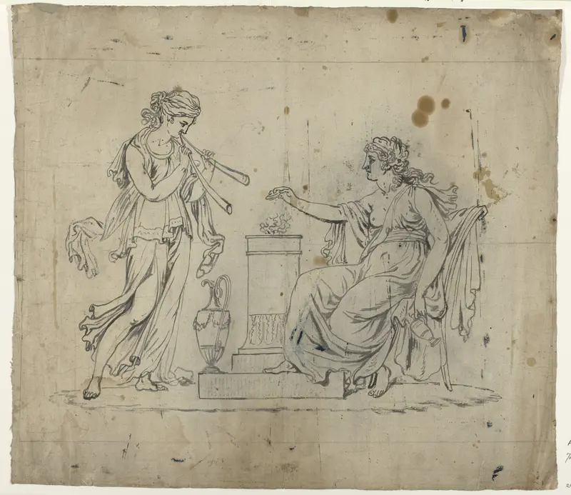 Arcadisch tafereel met een zittende en een staande vrouw Wall Art by Abraham van Strij (I) - High-Resolution Digital Print