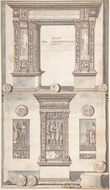 Arch of Septimius Severus, Frontal Elevation (above) and Side View (below) Wall Art by Jan Goeree - High-Resolution Digital Print